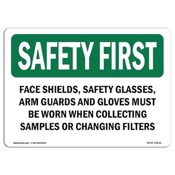 OSHA Sign, Face Shields Glasses Arm Guards, 10in X 7in Aluminum, 10" W, 7" H, Landscape
